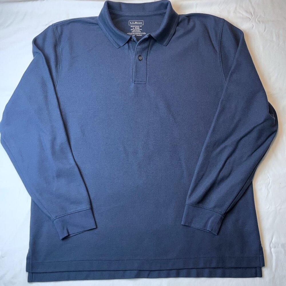 LL Bean Shirt Men's L Navy Blue Polo Long Sleeve Traditional Fit Cotton